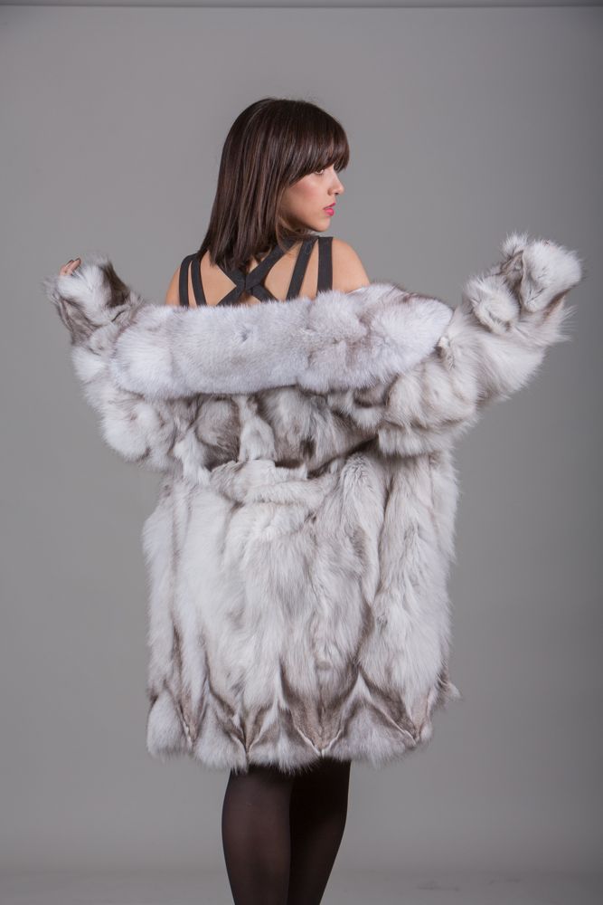 Blue Fox Fur Coat Knee Length Blue Fox Fur Coat Knee Length Rear View