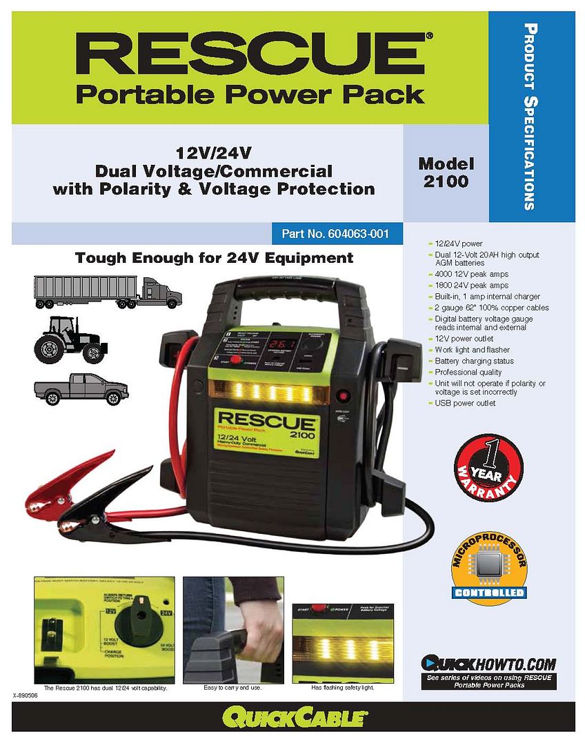 QuickCable Rescue 2100 12/24 Volt Commercial Booster Portable Power