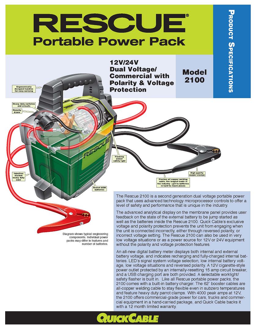 QuickCable Rescue 2100 12/24 Volt Commercial Booster Portable Power