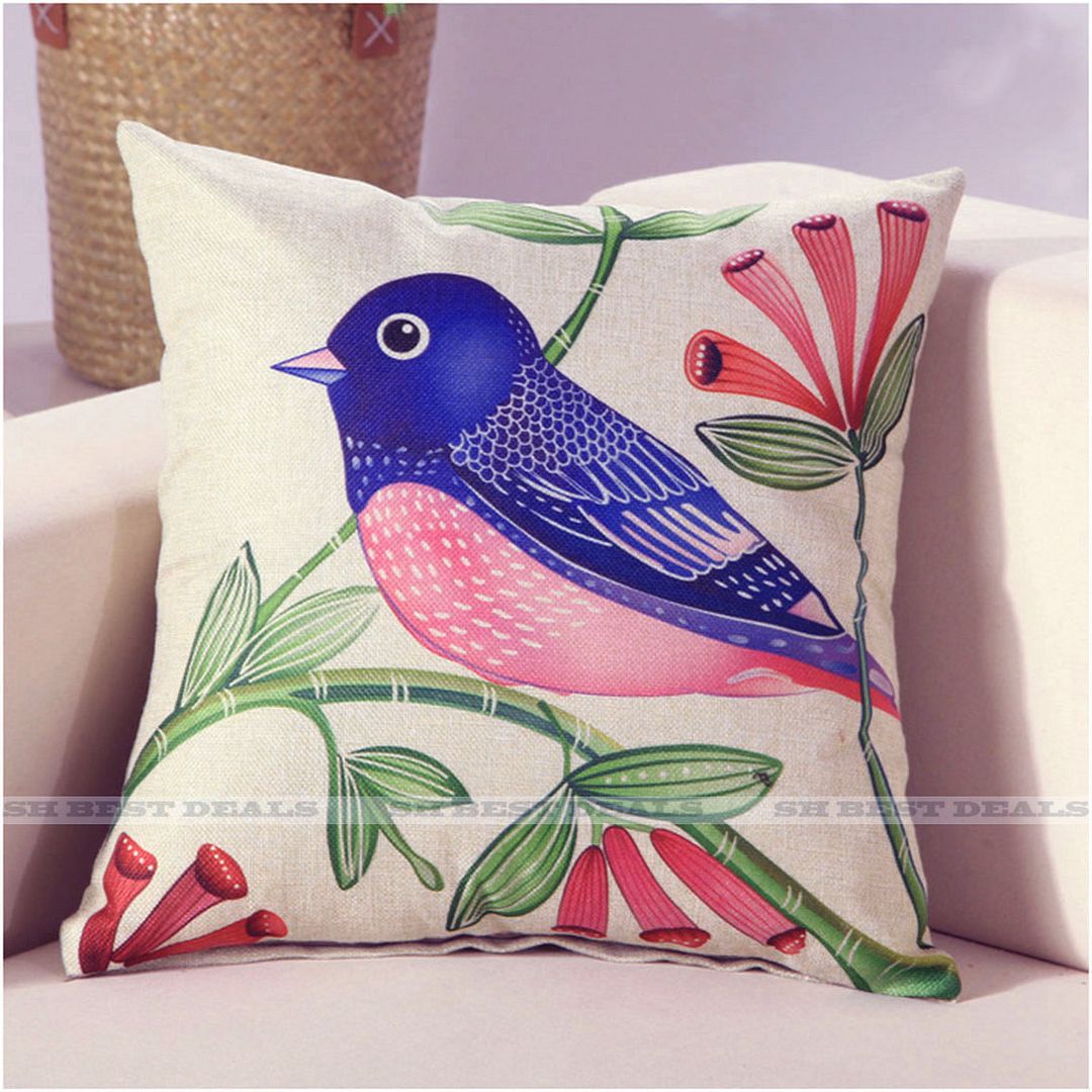 Birdie Blossom Trees Linen Cotton Cushion Cover Home Decor Throw Pillow Case eBay