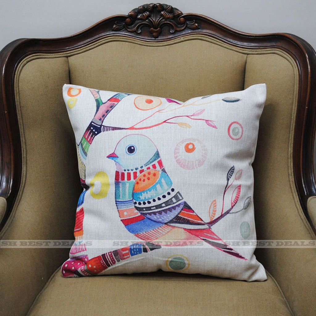 Birdie Blossom Trees Linen Cotton Cushion Cover Home Decor Throw Pillow Case eBay