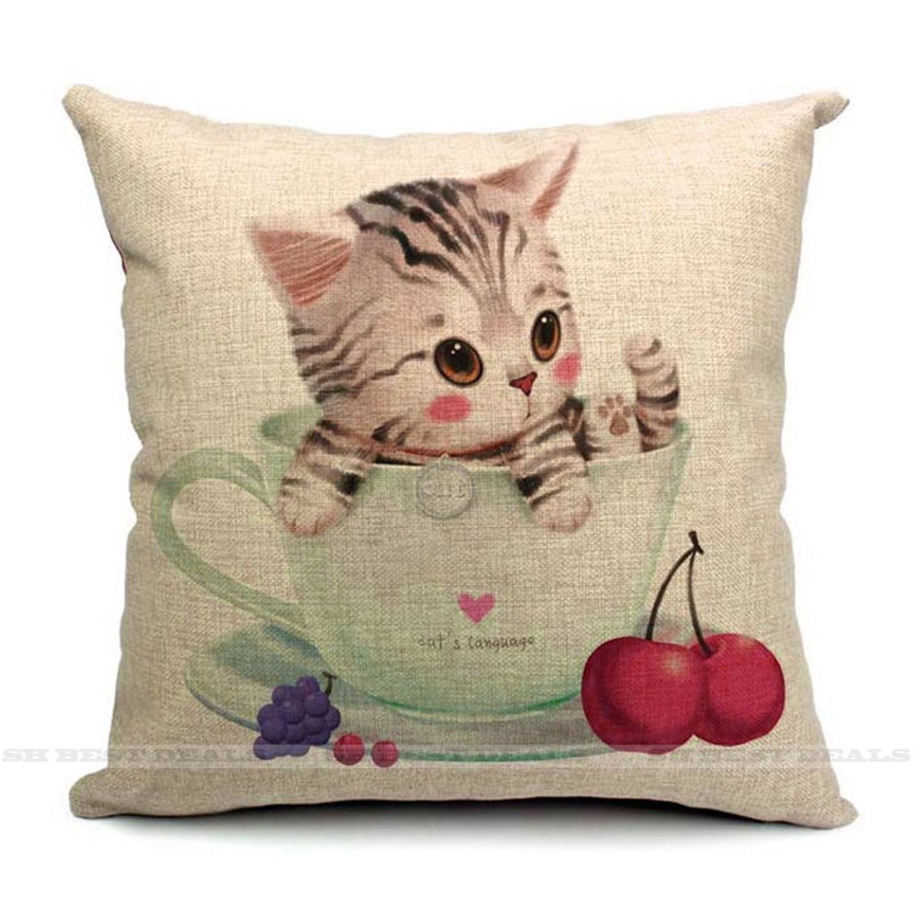 Cat Cartoon Linen Cotton Cushion Cover Home Decor Throw Pillow Case European eBay