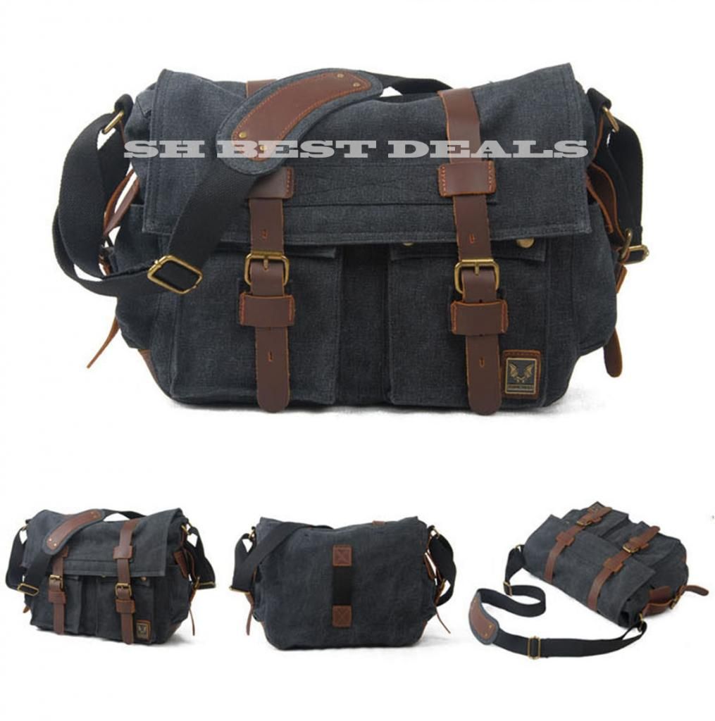 Retro Military Style Canvas Leather Straps Messenger Bag Handbag Cross Body Bag | eBay