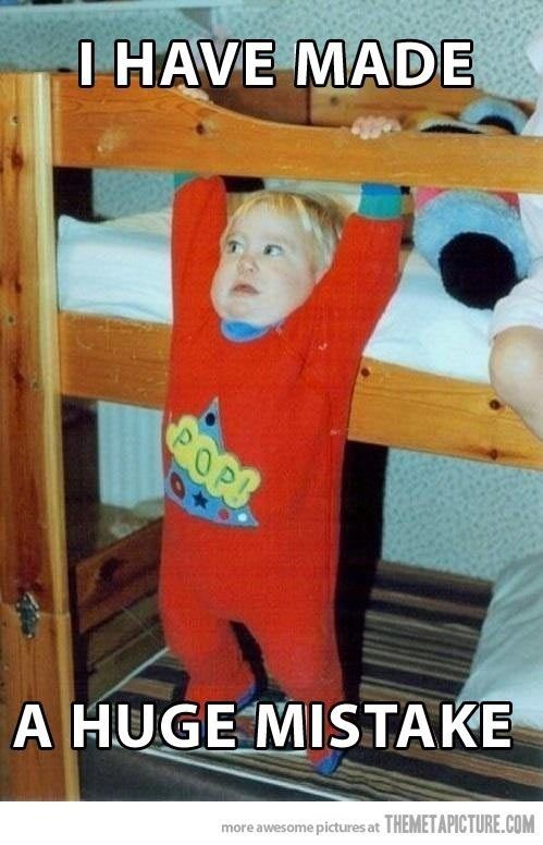 child hanging from bunk bed meme