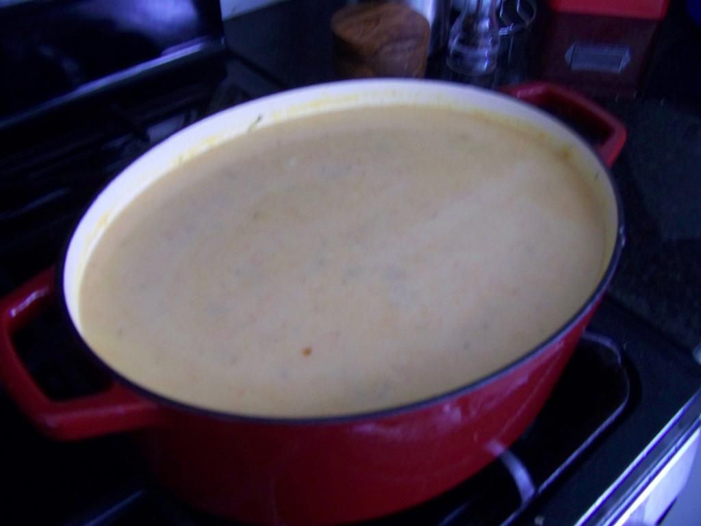 the completed soup in a dutch oven