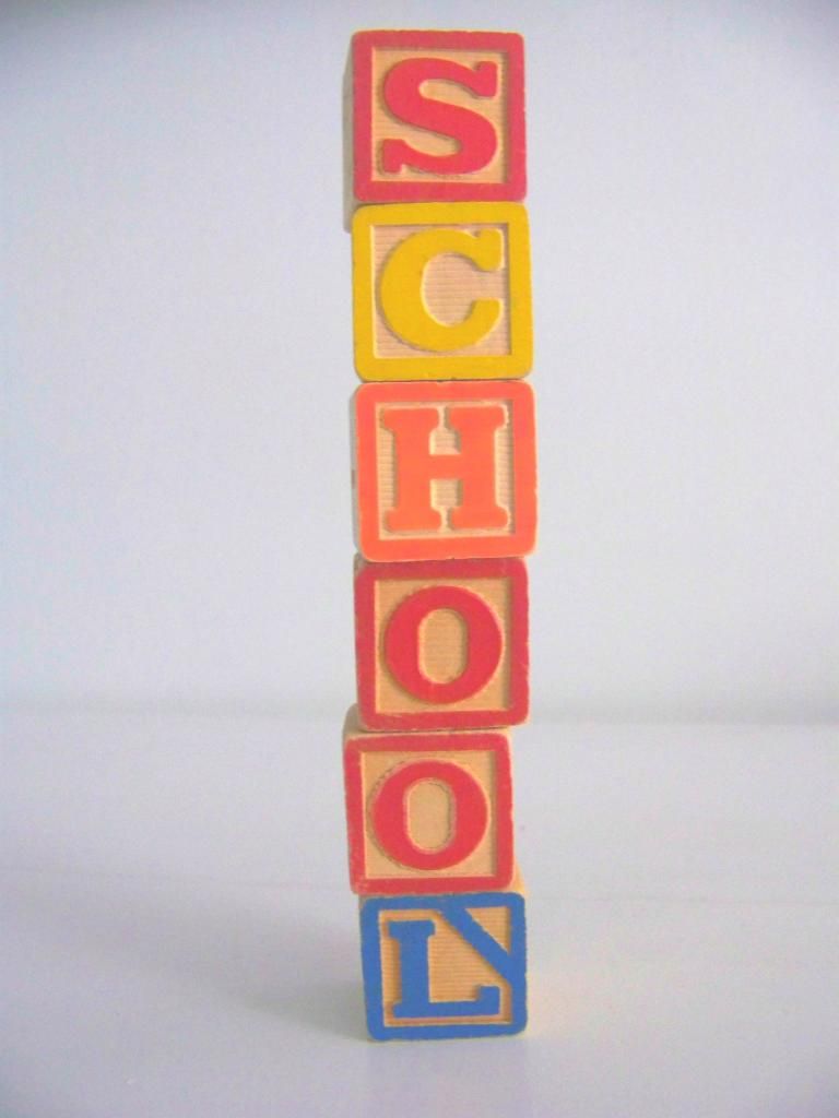 letter blocks spelling out school