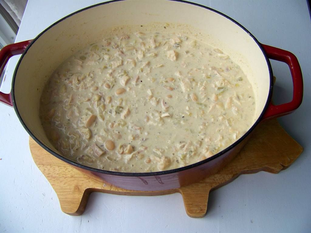white chicken chili recipe after adding the cream and cheese