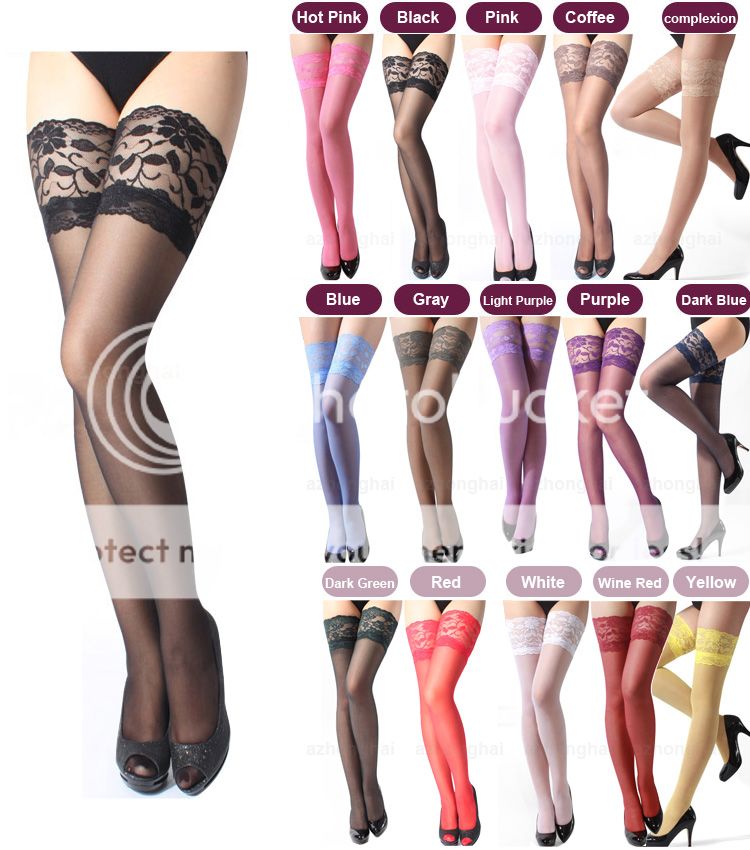 Sexy Womens Lace Top Stay Up Thigh High Stockings Pantyhose 15 Colors ...